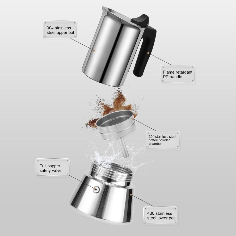 Silver Stovetop Moka Pot Large Capacity Stovetop Espresso Maker Moka Pot  Coffee Making