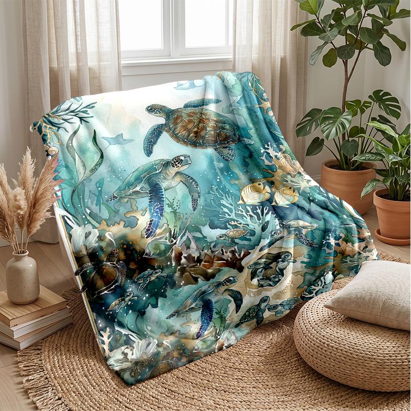 Oceanic Turtles Adventure Theme blanket Lightweight Warm Flannel Blanket Decorative Throw Blanket for Home Decoration