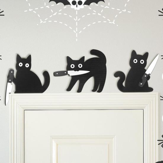 Black Cat Door Topper Halloween Door Frame Decoration Spooky Wooden Cat In Playful Poses