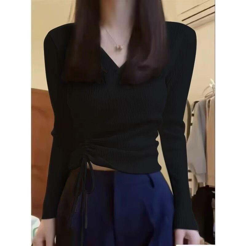 

Women s Soft White Knit V-Neck Crossover Sweater - Autumn/Winter M (95-105 cm) чорний