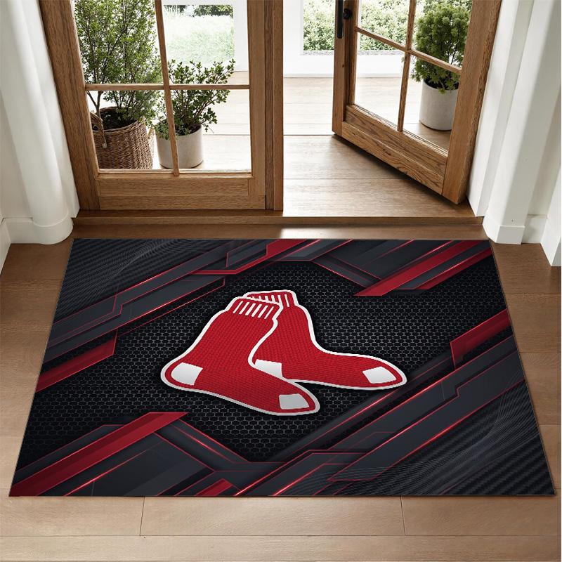 Boston Red Sox Design Crystal Velvet Rug Soft Decorative Mat for Bedroom Entrance