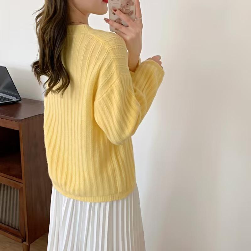 

Осенне-зимний пуловер с круглым вырезом для женщин Женский вязаный свитер свободного кроя 3XL жёлтый