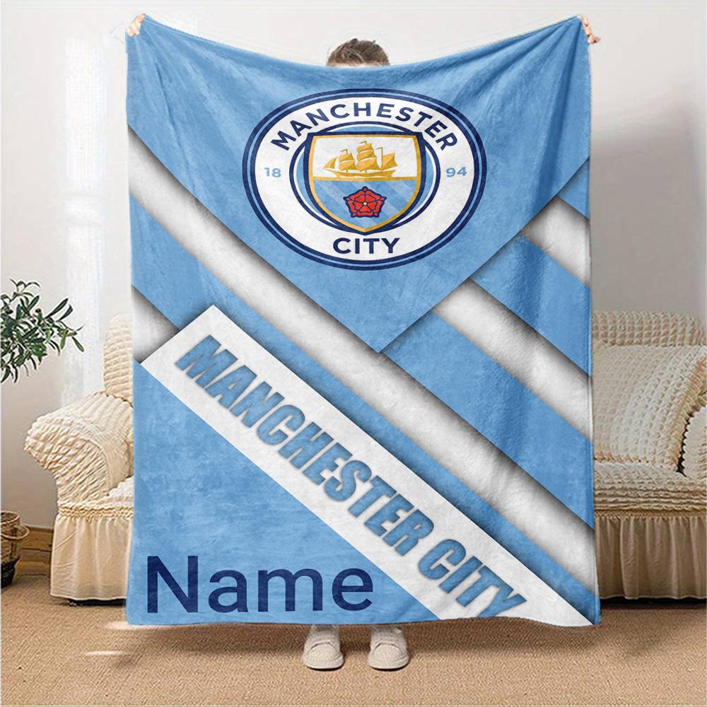 Custom Name Manchester City Theme Printed Blanket Perfect For Couch Bed Travel Outdoor Use Machine Washable Cozy Durable
