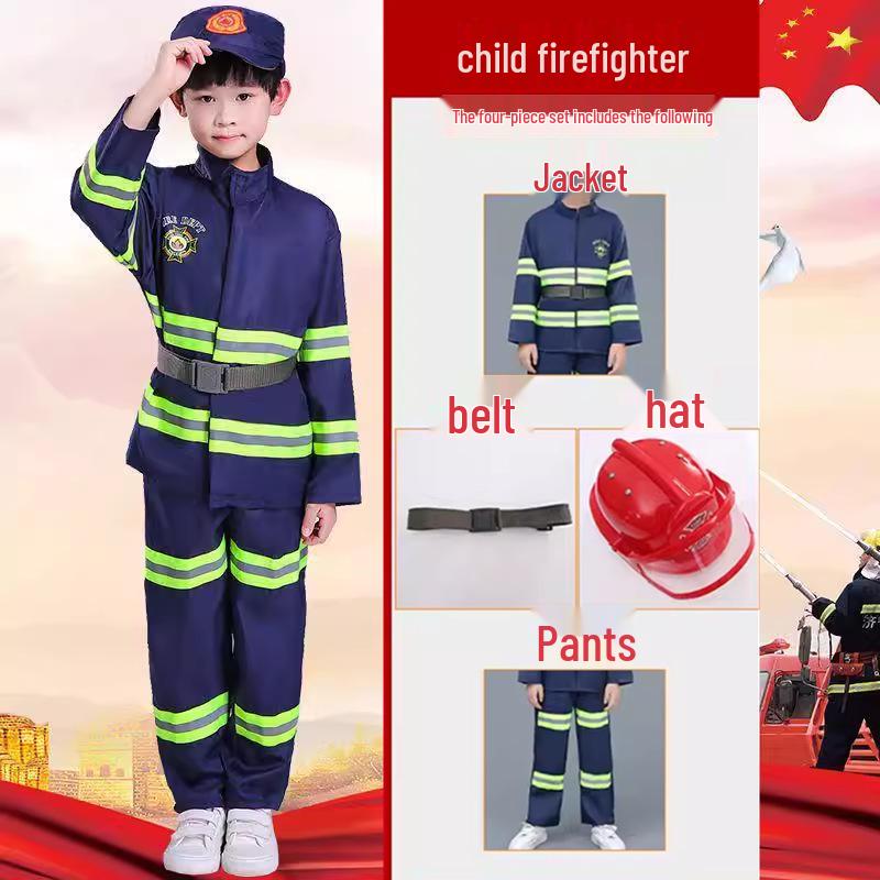 Kids' Firefighter Costume for Role-Playing, Career Experience, and Kindergarten Parent-Child Sports Meet