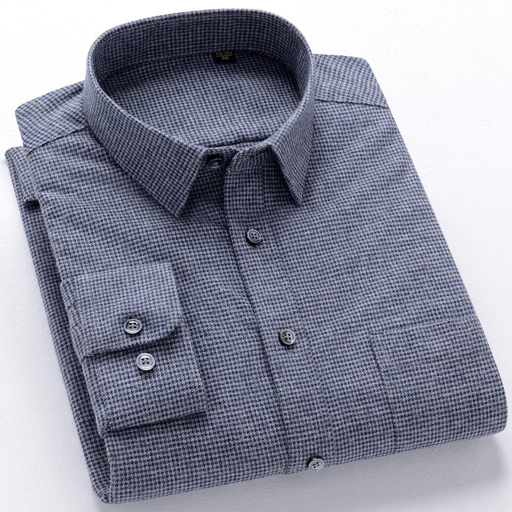 Men's Plaid Long Sleeve 100% Cotton Flannel Shirt with Chest Pocket, Autumn Winter Comfortable Casual Button Down Shirts