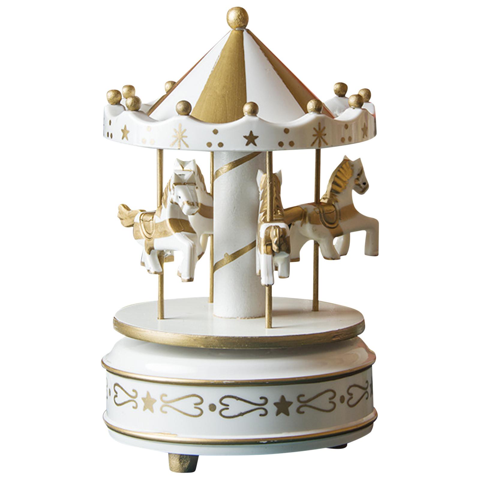 Wooden Carousel Music Box Rotating Horse Figurine Decorative Ornament Handcrafted Mechanical Music Box with Spinning Carousel Design One Size белый