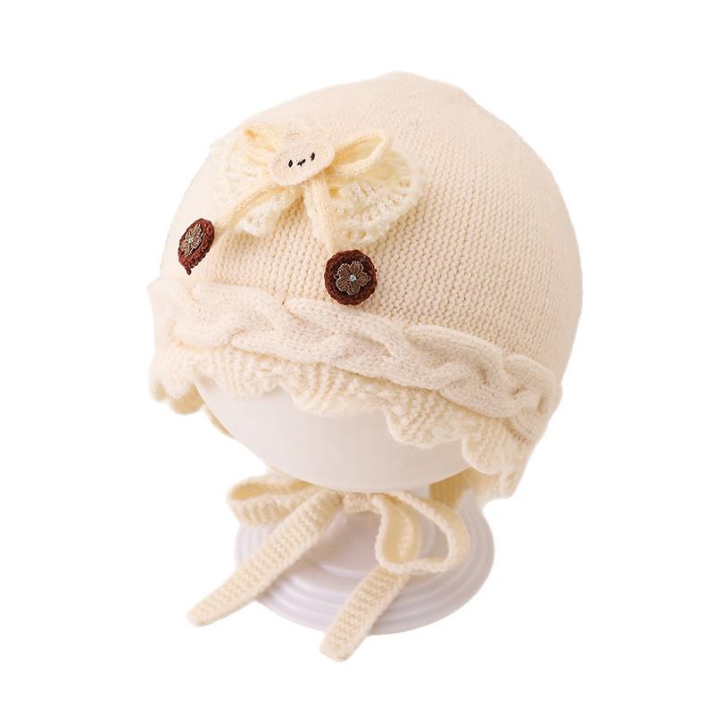 Jesienno-zimowa urocza dziergana wełniana czapka dla małych dziewczynek z ochroną uszu
