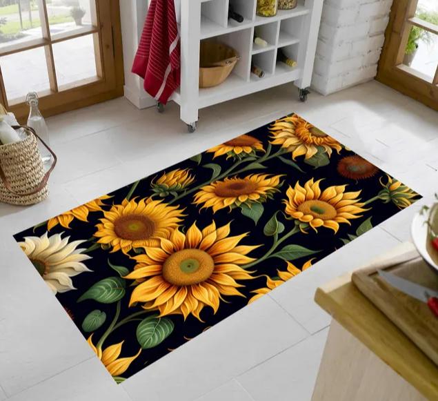 Sunflower Runner Rug Cottagecore Floral Carpet Vintage Botanical Hallway Mat Anti-slip Water-absorbing for Entryway Living Roo