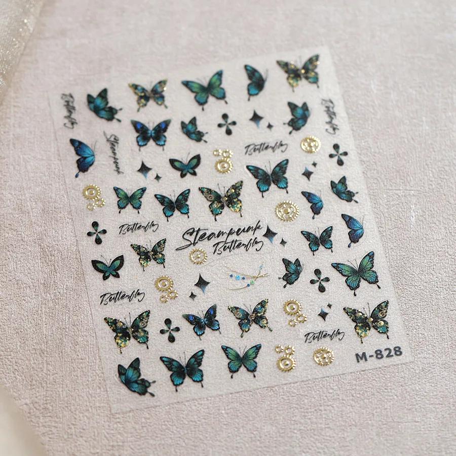 Gradient White Pink Butterfly Flower Shiny Stars Chic Spring Petal 5D Soft Adhesive Nail Art Stickers Decorations Manicure Decal