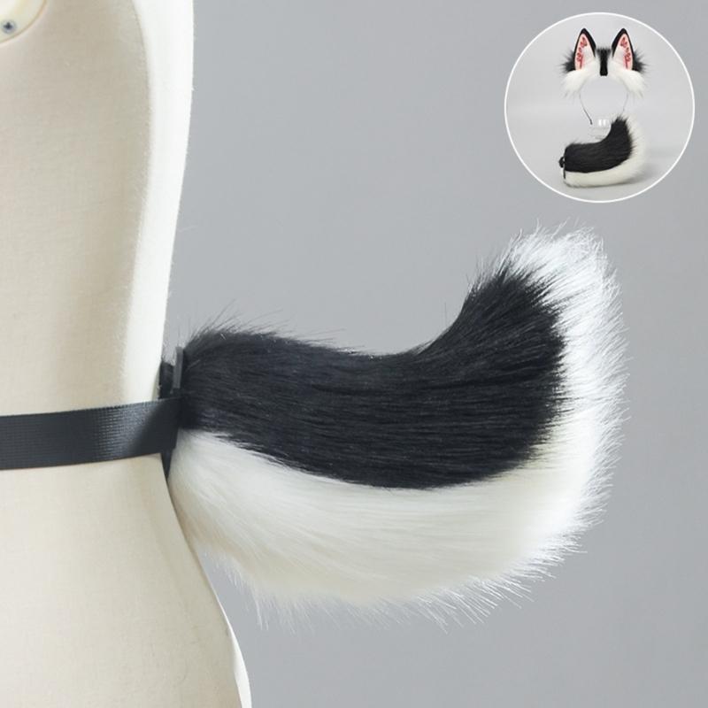 Faux Furs Bunnies Ears Headband Tail Animal Bunnies Costumes for Christmas Halloween Cosplay Party Costume Accessories
