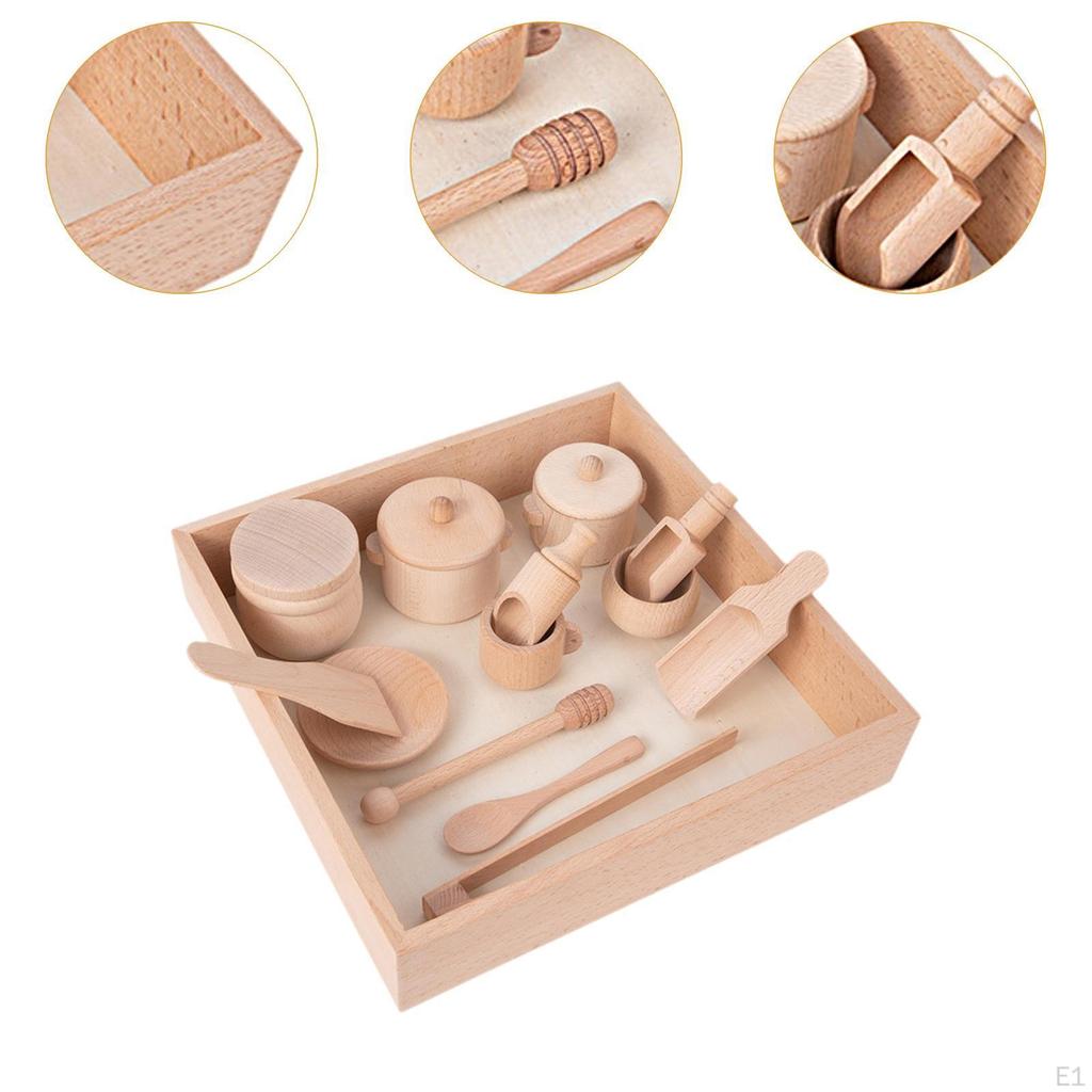 14 Pieces Sensory Bin Tools, Wooden Scoops and Tongs, Motor Skills Development, Table Tools