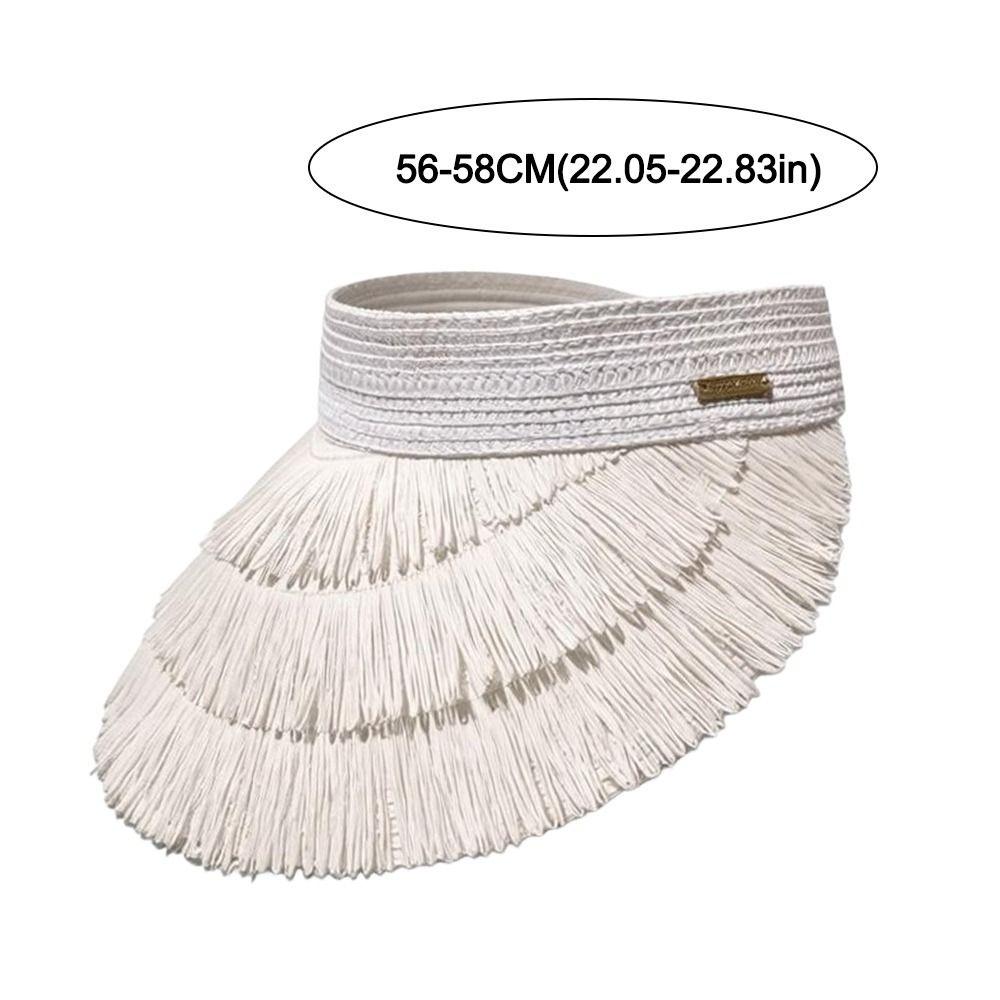 Tassel Sun Hat Wide Brim Empty Top Sun Hat Fashion Straw Hat  Women's
