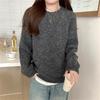 Women's Retro Solid Color Round Neck Sweater - Loose Fit Knitwear for Autumn/Winter 2025