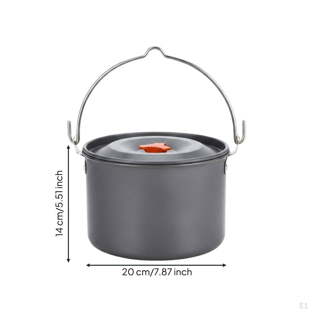 Anodized Aluminum Pot 4 L Hanging Metal Handle Camping Cookware for Outdoor Cooking, Automobile