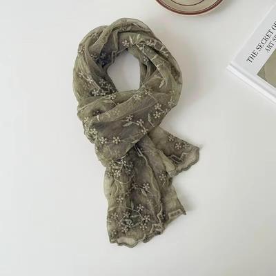 Casual Retro Women's Lace Scarf Long Korean Version of Literary Sunscreen Lace Shawl Embroidered Flower Female Headscarf