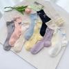 Kawaii Mid Calf Socks Summer Sheer Bow Accented Ruffle Trim Socks Soft Cotton Cute Solid Color Anime School Style Sock Sock