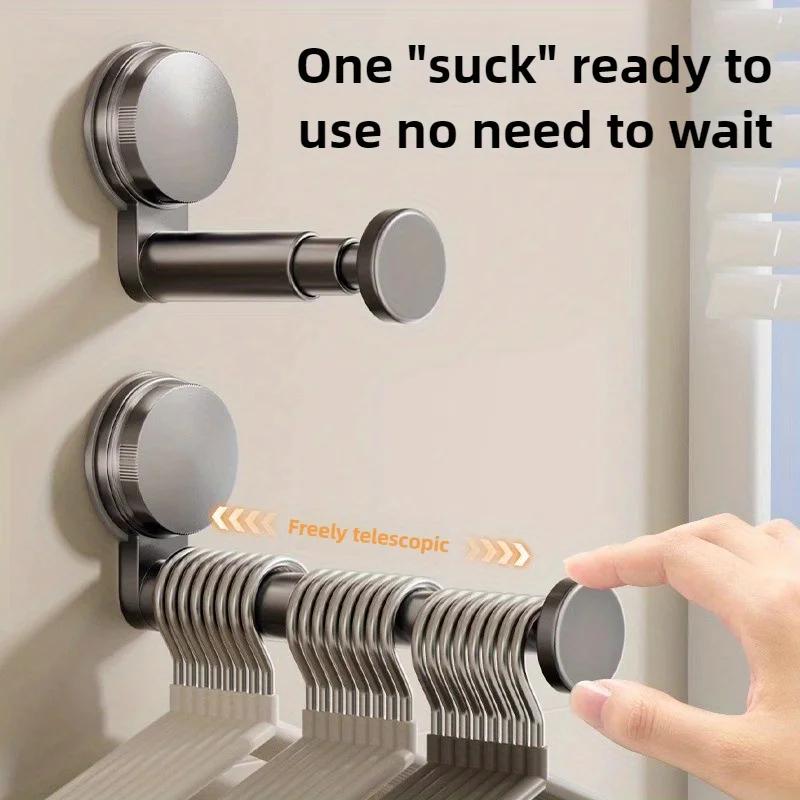 Hanger Storage Rack No-Drill Suction Cup Installation,Folding Rack Retractable Adjustable Length Home Use Hanger