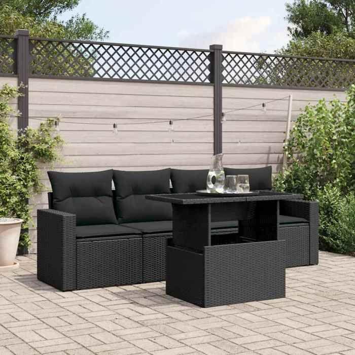 VidaXL Salon de jardin 5 pcs avec coussins noir résine tressée 3267095