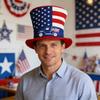 Patriotic Tall Top Hat American Flag Design Independence Day Decoration Costume Accessory Party Wear