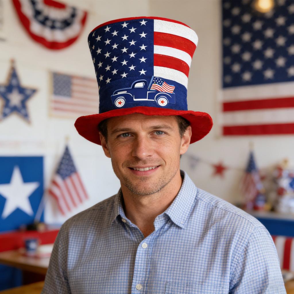 Patriotic Tall Top Hat American Flag Design Independence Day Decoration Costume Accessory Party Wear