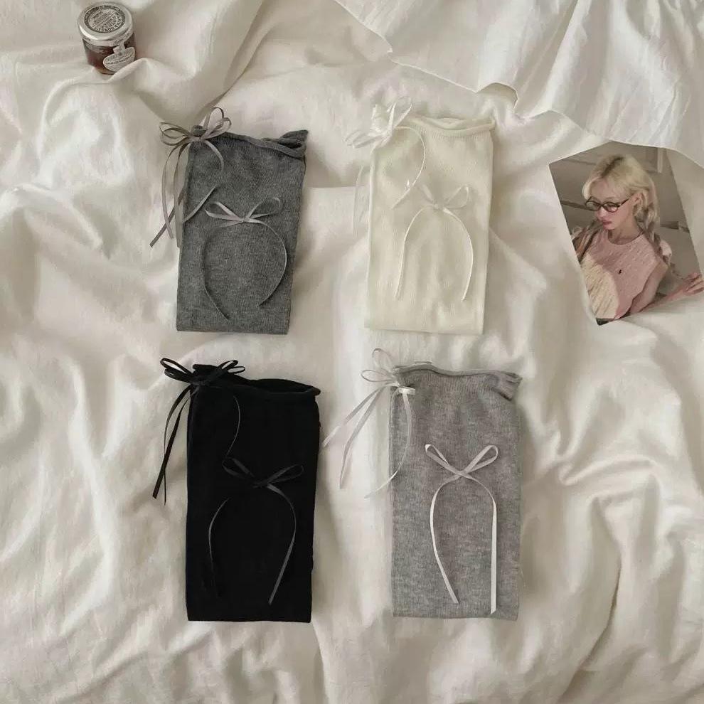 Spring/Summer Korean Style Solid Color Calf-Length Bow Knot Ballet Socks - Women's Thin, Breathable Design