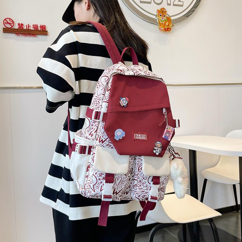 Fashion and Popular Plaid Large-capacity Korean Version Ins Tide Brand Personalized Contrasting Color High School Student Backpack Japanese Schoolbag