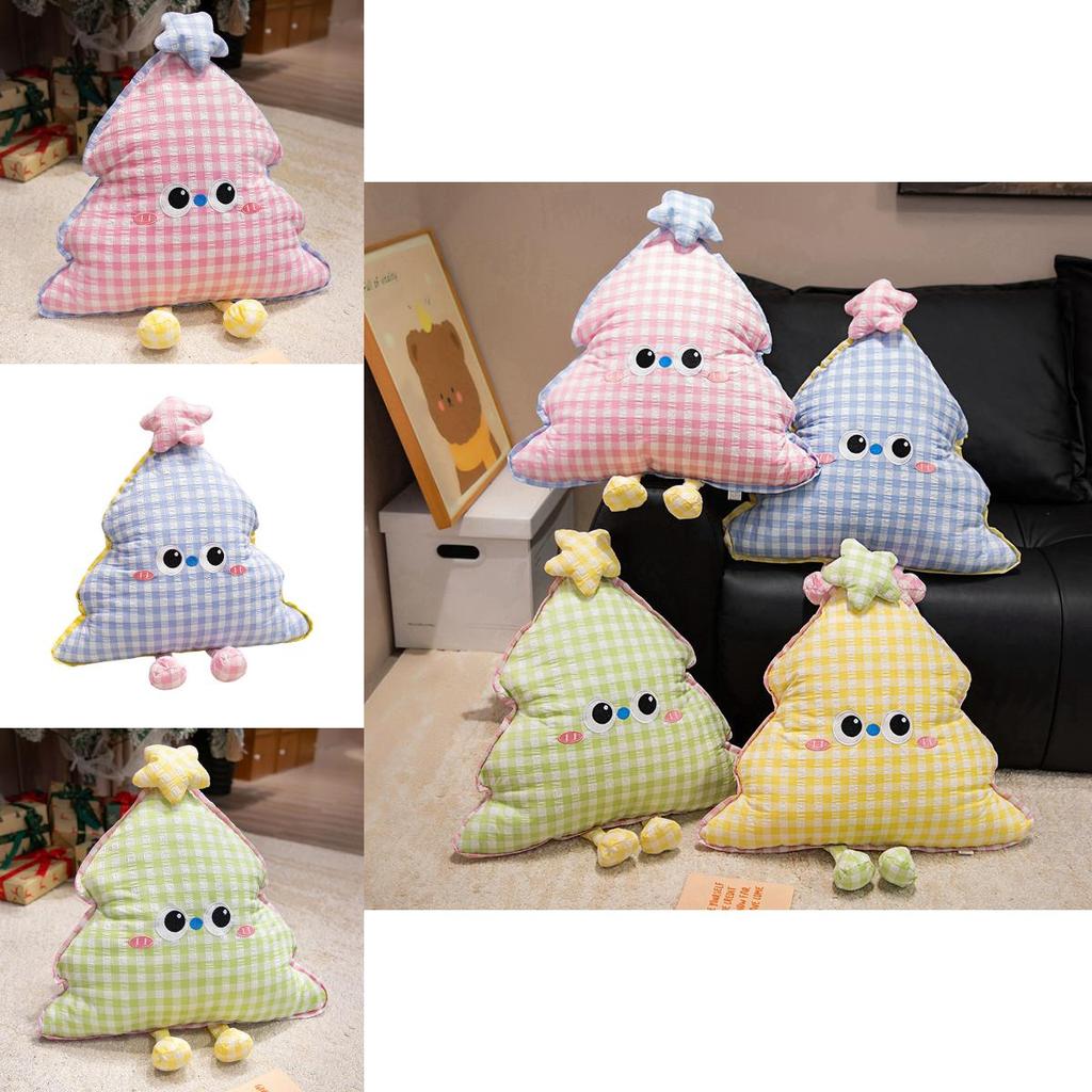 Christmas Tree Shape Decorative Cushion With Embroidered Grid Pattern For Sofa And Bed Decor