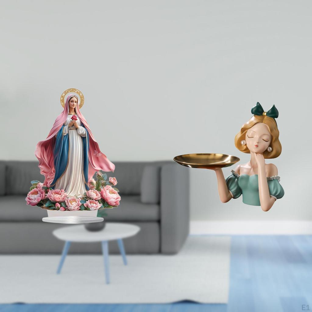 Nativity Scene Sculpture Acrylic Standing Ornament Resin Girl Statue Key Holder Tray Table