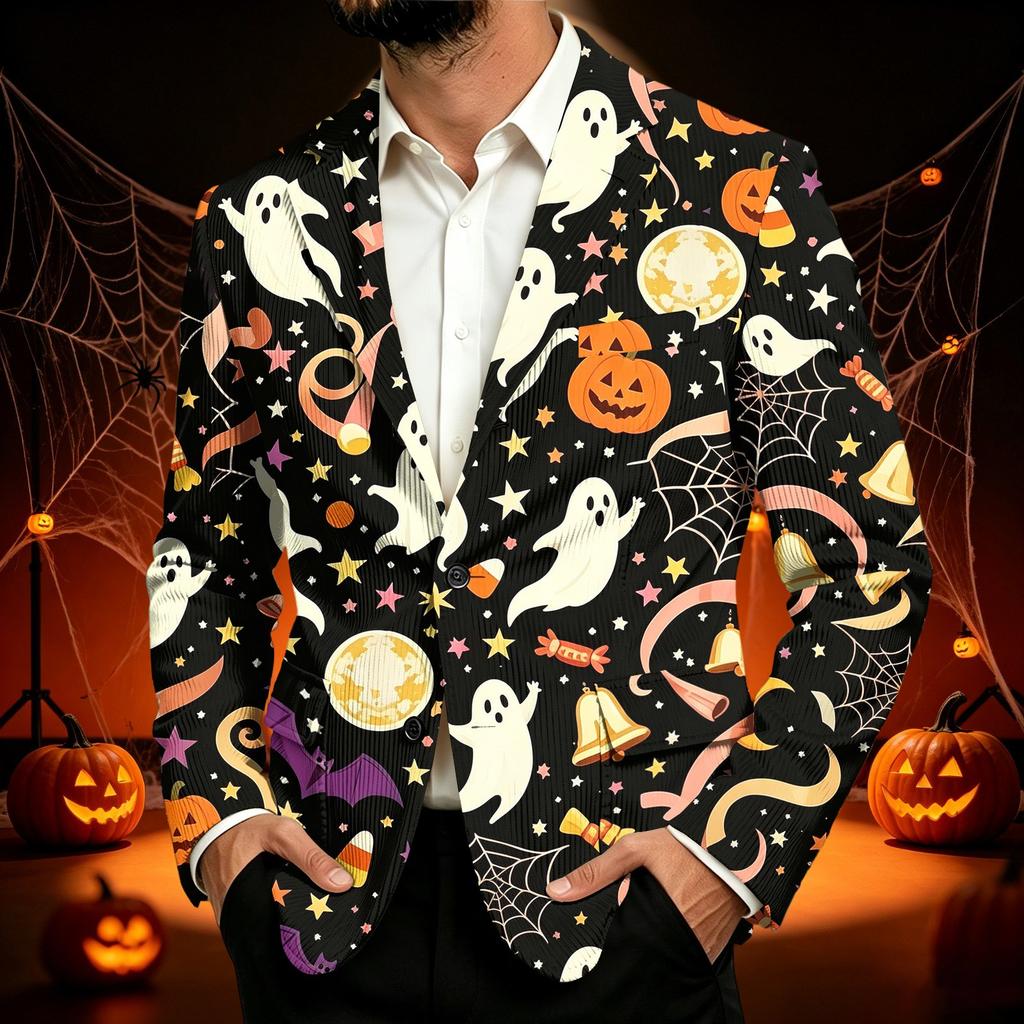 Men's Business Casual Corduroy with Halloween Print for Parties and Daily Wear