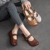 Flat Bottom Hollow Sandals Genuine Leather Retro Versatile Soft Sole Women's Shoes