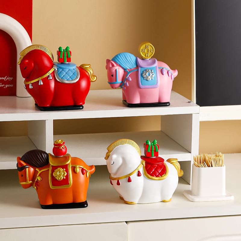 Cute Horse Toothpick Cylinder Creative Pony Toothpaste Box Home Tea Table Floss Box Cotton Swabs Storage Can Home Desktop Ornament