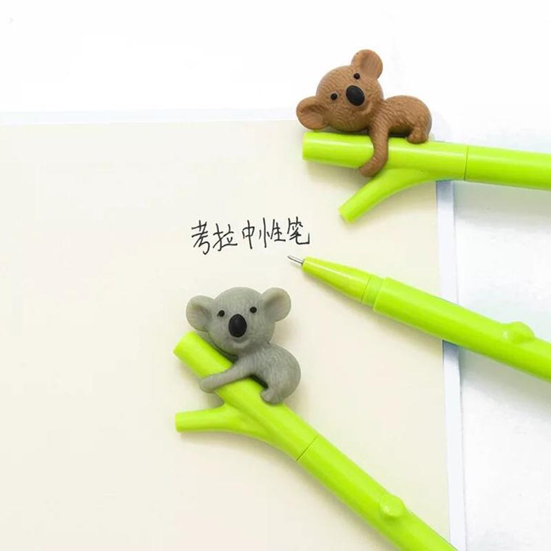 3pcs Cartoon Koala Gel Pen Green Branch Black Color 0.5mm Ballpoint Cute School Supplies A6719