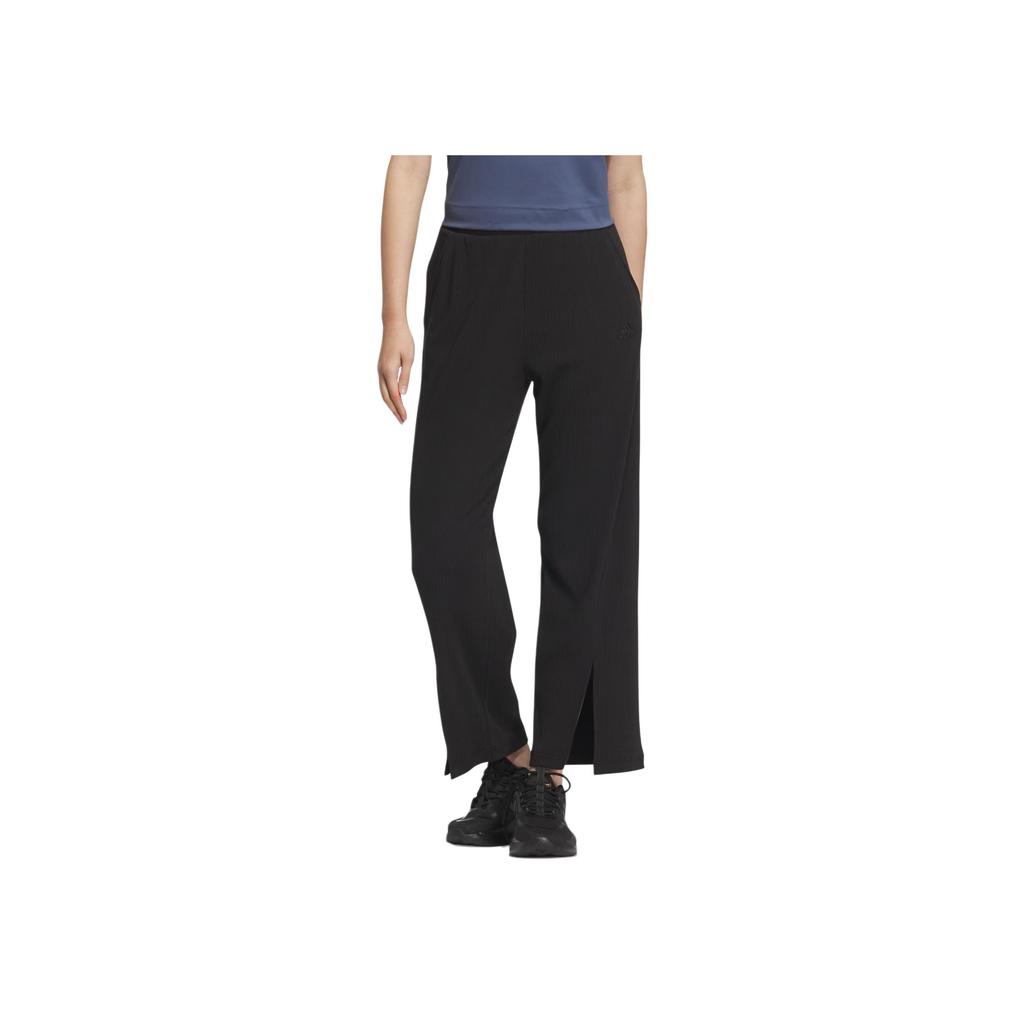 Adidas Lounge Wide Leg Knit Joggers Women Bottoms Black JJ3604
