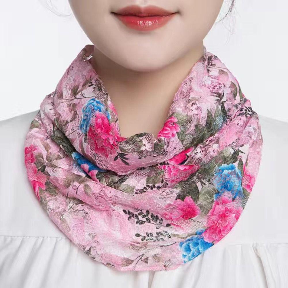 Floral Silk Scarf Ice Silk Neck Guard Scarf Summer Veil  Women