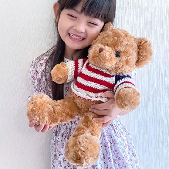 Pearl Pati Fluffy Teddy Bear Stuffed Animal with American Sweater Beige