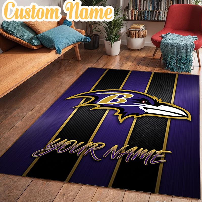 Custom Name football Ravens Logo Rug Office Rug Chair Mat Non Slip Carpet Rugs for Bedrooms Dining Room Living Room Home Decor gifts