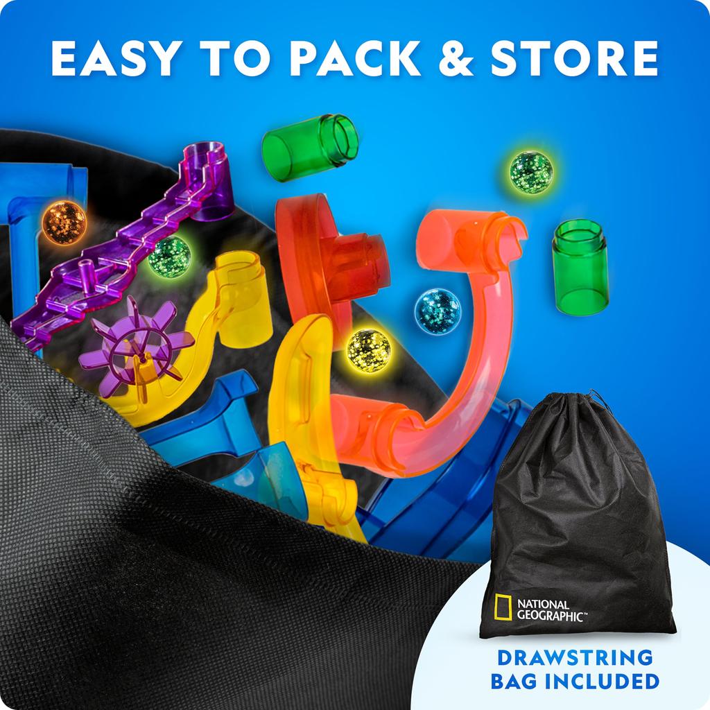 National Geographic Glow-in-the-Dark Glass Marble Mesh Storage Bag, Perfect for Girls & Boys, Creative STEM Educational Toy