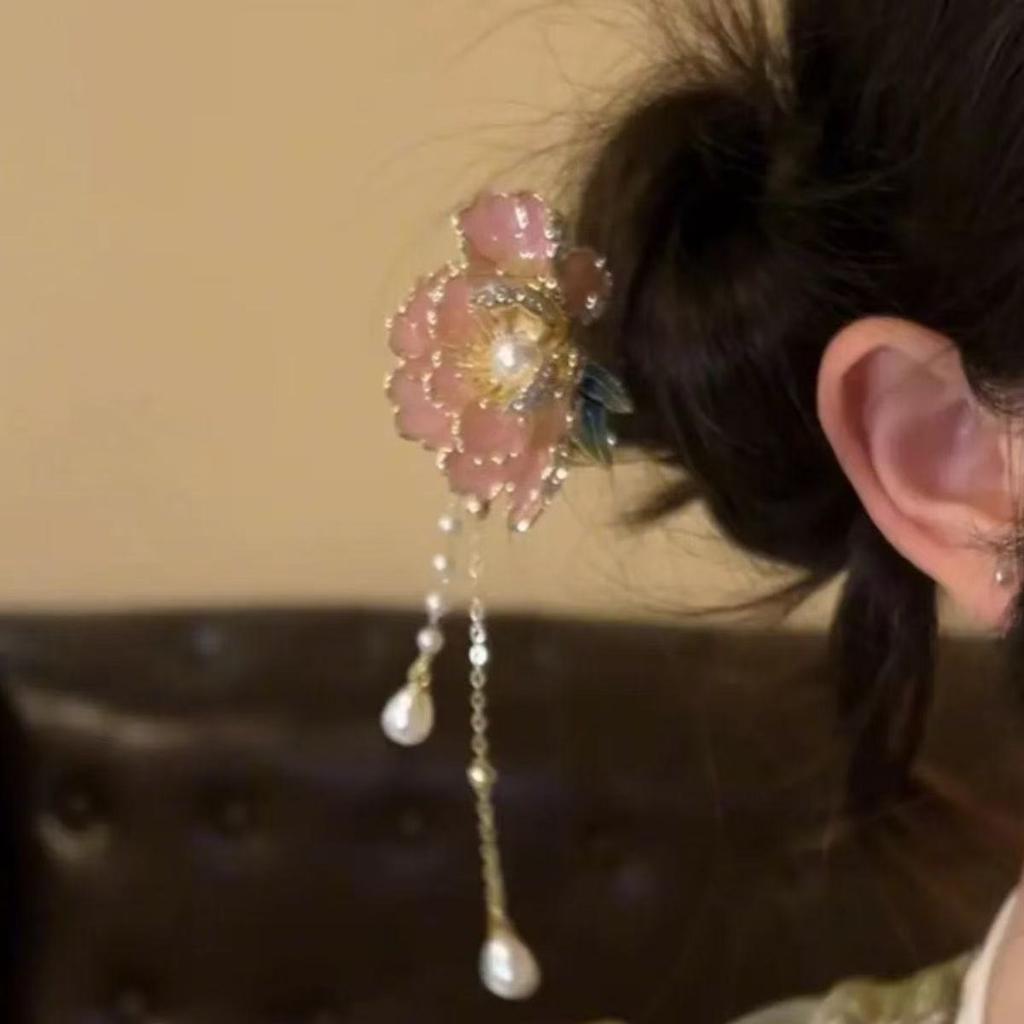 Exquisite and Elegant Tassel Peony High-end Women's Alloy Hair Clip Antique Hanfu Qipao Horsehead Skirt Chinese Style Headwear