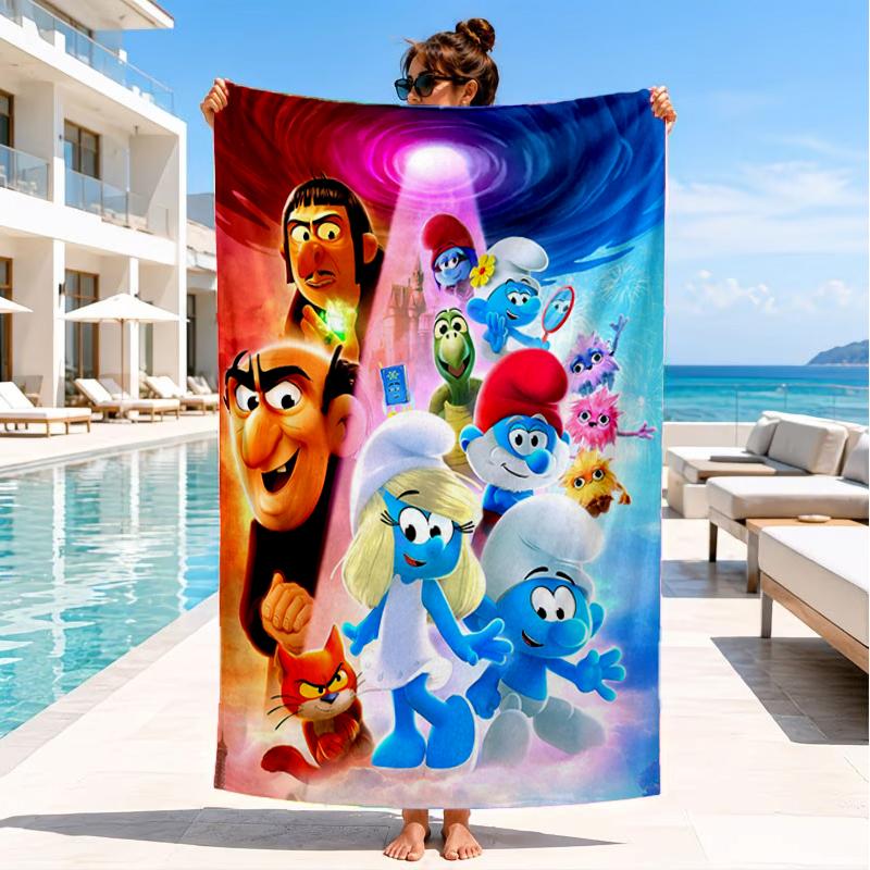 Blue Smur-f Characters Beach Towel, Super Soft Microfiber, Perfect Gift for Her/Him, Birthday, for Pool, Beach, Travel, Decor Beach Party