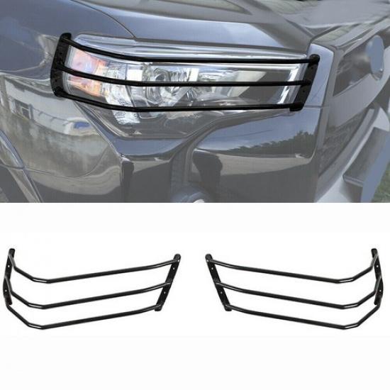 Black Front Headlight Guards Cover Trim Bezels for 4Runner 14+ Metal Accessories
