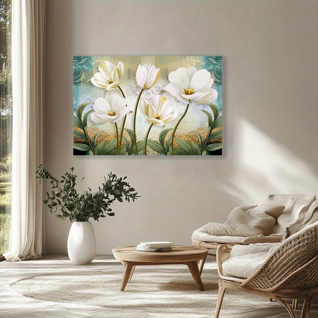 Modern Art Deco Floral Landscape Canvas Poster - Frameless Ink Print Wall Art for Living Room, Home Office, Classroom - Artistic