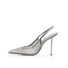 Fashion New Water Diamond Mesh Pointed Hollow Transparent Sandals 2024 Summer Women's French Spicy Girls High Heel Nude Shoes Size 43
