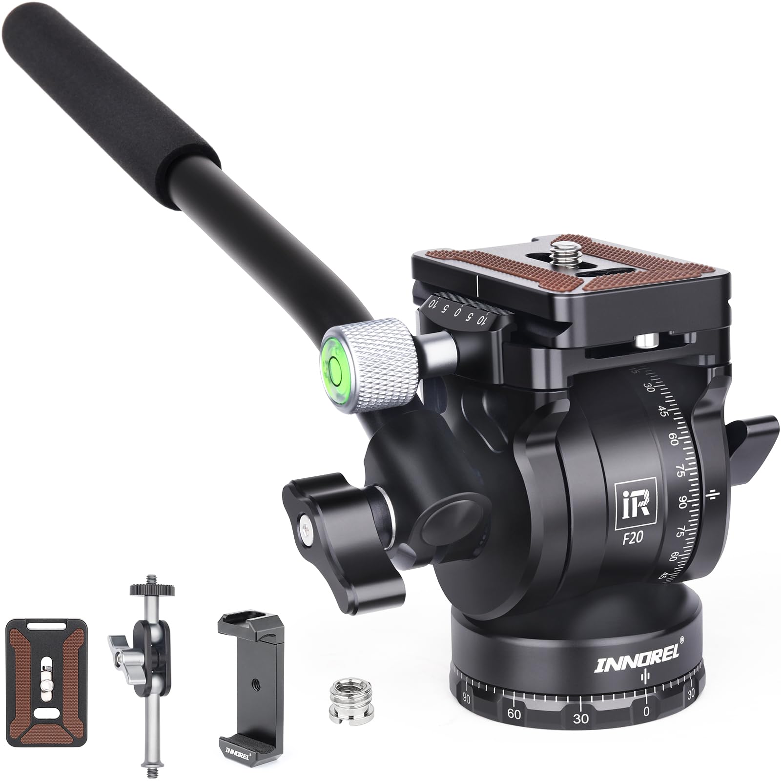 

INNOREL F20 Video Tripod Camera 5kg Load Fluid Aluminum Compatible Head, 2-Way Head, Capacity, Head, 360° Panoramic, Rotatable, Alloy, 1/4 3/8