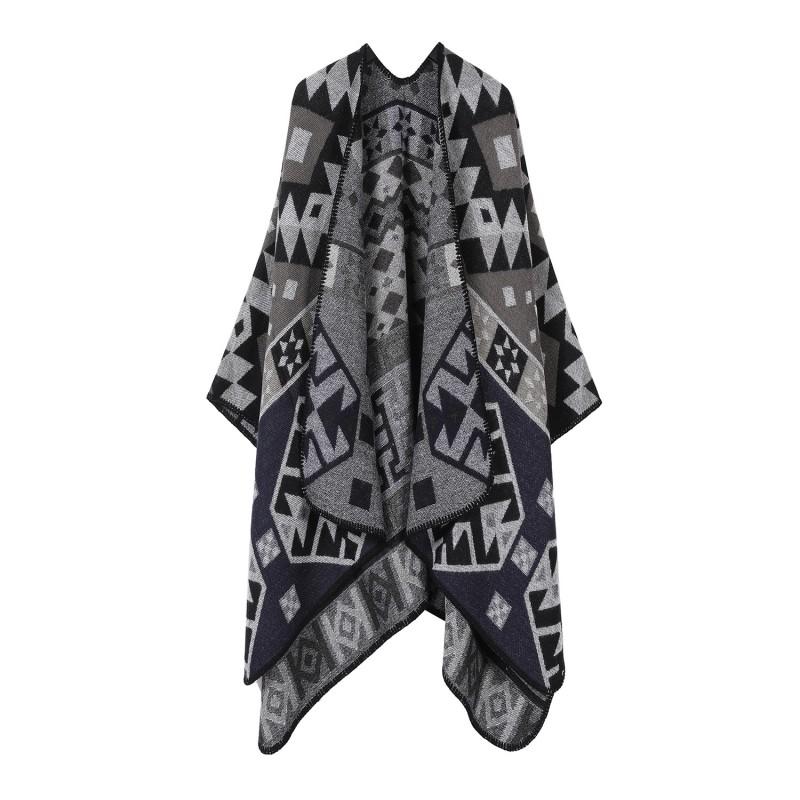 Boho Knit Shawl Women Men Lightweight Warm Wrap Scarf Fall Winter Ethnic Patterned Cape