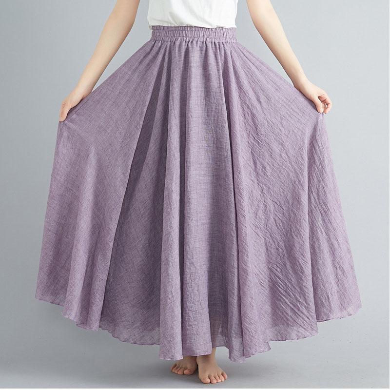 Fashion Solid Cotton Linen Women Skirts Maxi Elegant Harajuku Saia Casual Loose Long Skirt Ladies Clothes Faldas Ropa Mujer