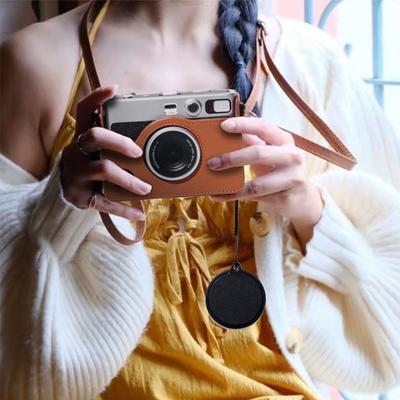 PU Leather Lens Cap Sticker Camera Lens Cover Protective Rope for Instax Mini EVO Camera with Anti Loss Designing
