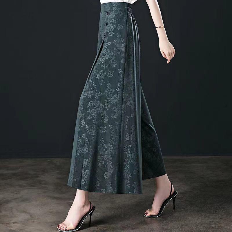 High End Fashion Long Skirt Pants Women's Tie Dye Print Button Patchwork Pockets High Waist Straight Wide Leg Pants