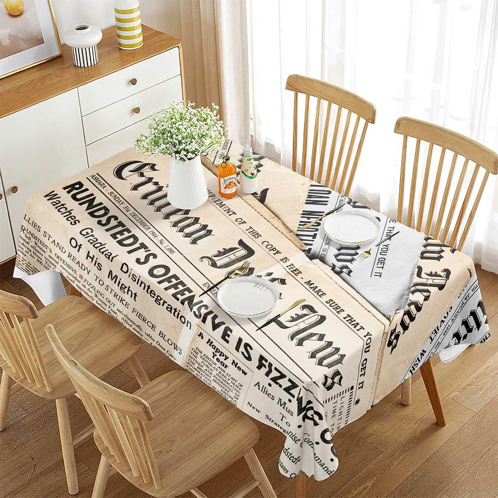Vintage Newspaper Tablecloth,Old Historic Journal French Paper Lettering Art Design, Dining Room Kitchen Rectangular Table Cover