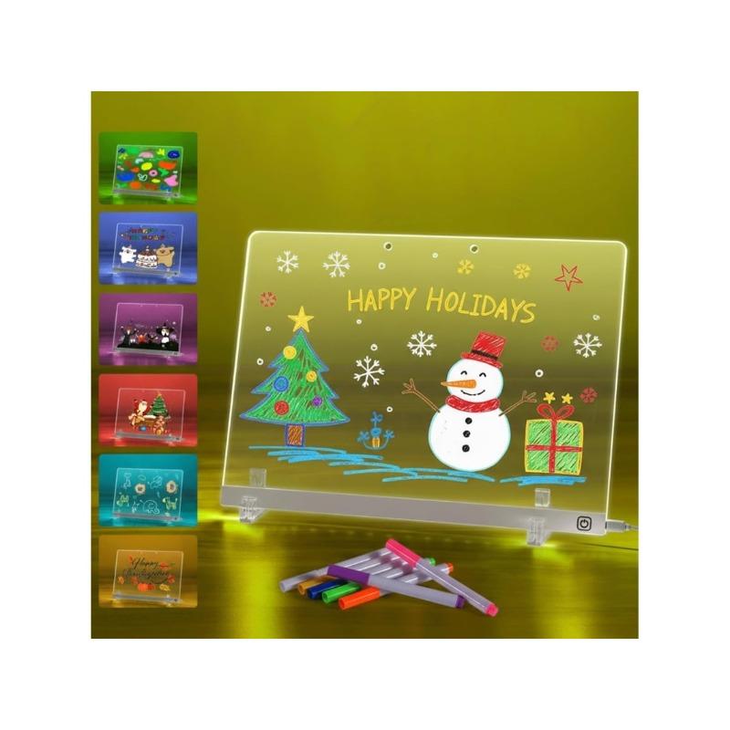 Children's Rechargeable LED Drawing Tablet with 7 Markers, Perfect Christmas Gift