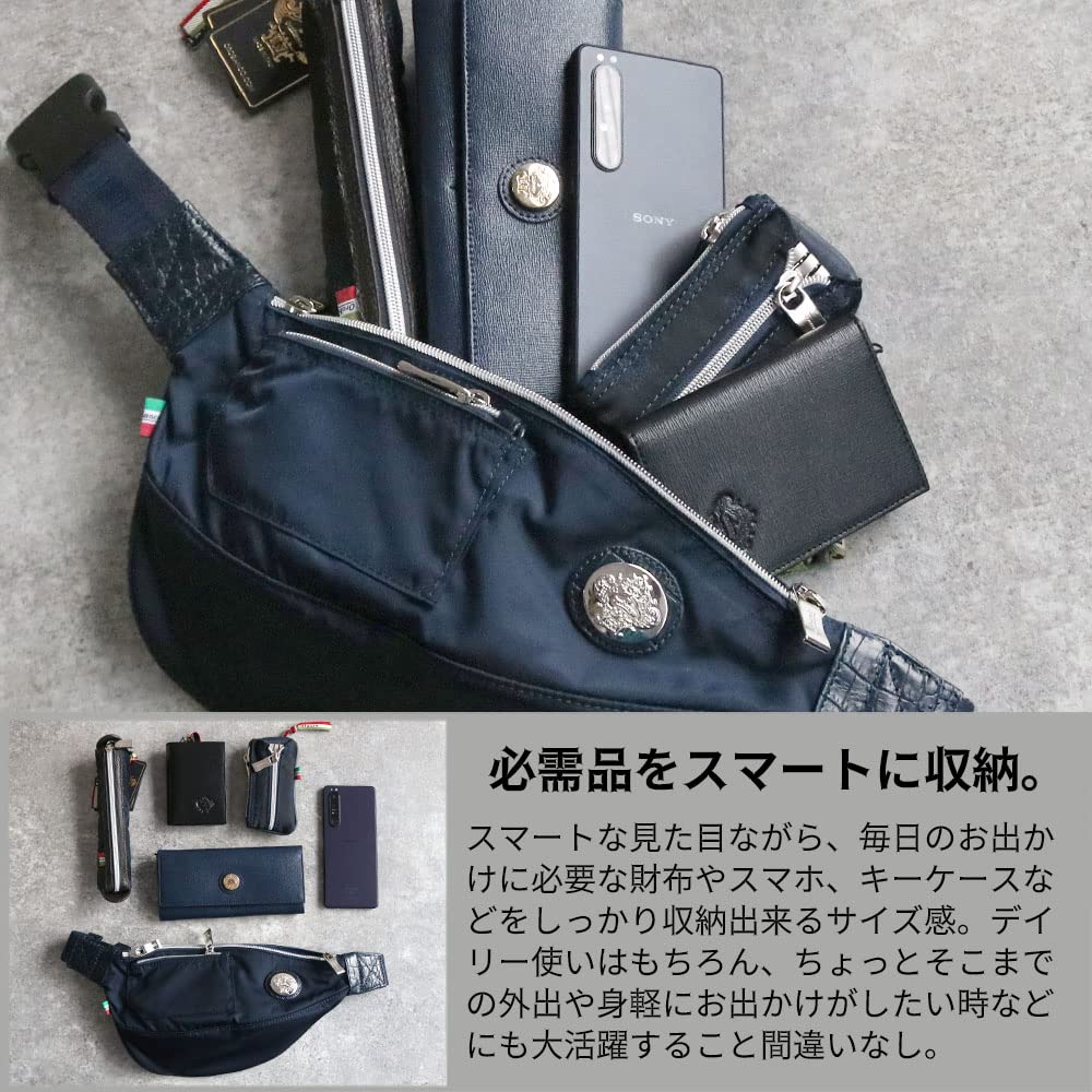 Orobianco Men's Genuine Leather Limonta Nylon Shoulder Bag, Made in Italy, Mini, Crossbody Nylon and Leather, GOCCIA-C (Blue SCURONavy)